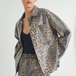 NWT Aiblee Leopard Sequin Jacket Size Medium